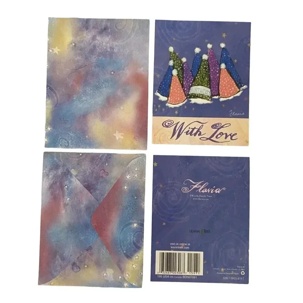 CELEBRATE 6/PK Leanin' Tree‎ Greeting Cards Party Hats Flavia Weedn NOS Vintage